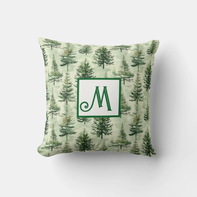 Personalised Evergreen Pine Trees Rustic Christmas Cushion (Front)
