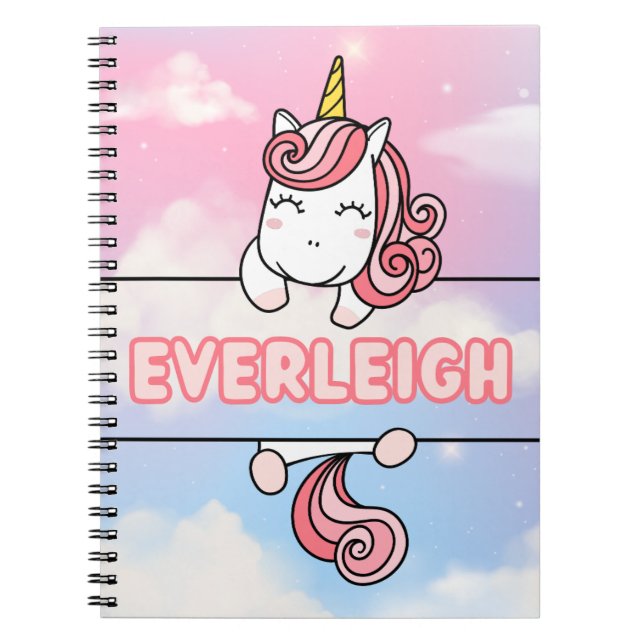 Personalised Everleigh Unicorn Girlie Notebook (Front)
