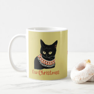 Personalised Ew Christmas Black Cat Ugly Sweater Coffee Mug