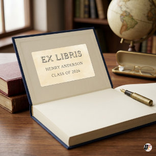 Personalised Ex Libris Bookplate Vintage Parchment Rectangular Sticker