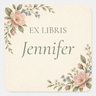 Personalised Ex Libris Floral Bookplate Square Sticker