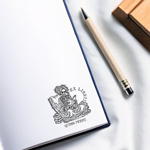 Personalised Ex Libris Lady Skull Bookplate Rubber Stamp