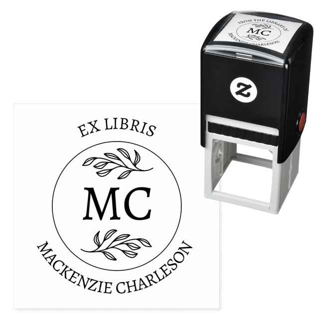 Personalised Ex Libris Library of Monogram Book Self-inking Stamp (Botanical Leaf classical monogram initial personalized Ex Libris from the library of self ink stamp)