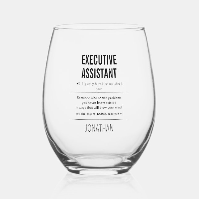 Personalised Executive Assistant Funny Stemless Wine Glass (Front)
