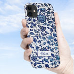 Personalised Exotic Chic Blue & White Floral iPhone 11 Case<br><div class="desc">Exotic classic elegance of blue and white Chinoiserie-inspired flowers and vines on white background with customisable blank label for your name or monogram.</div>