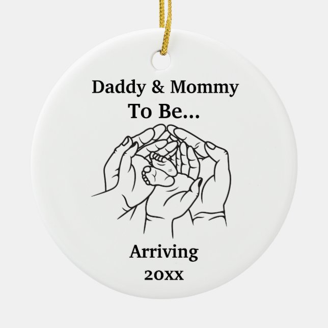 Personalised Expecting Parents Daddy And Mummy Ceramic Ornament (Front)
