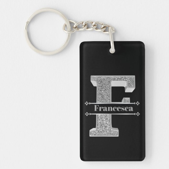 Personalised F Initial Silver Monogram Your Name   Key Ring (Front)