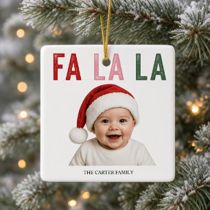Personalised Fa La La Family Photo Christmas Ceramic Ornament