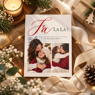 personalised Fa La La Red Script Christmas 2 Photo Holiday Card