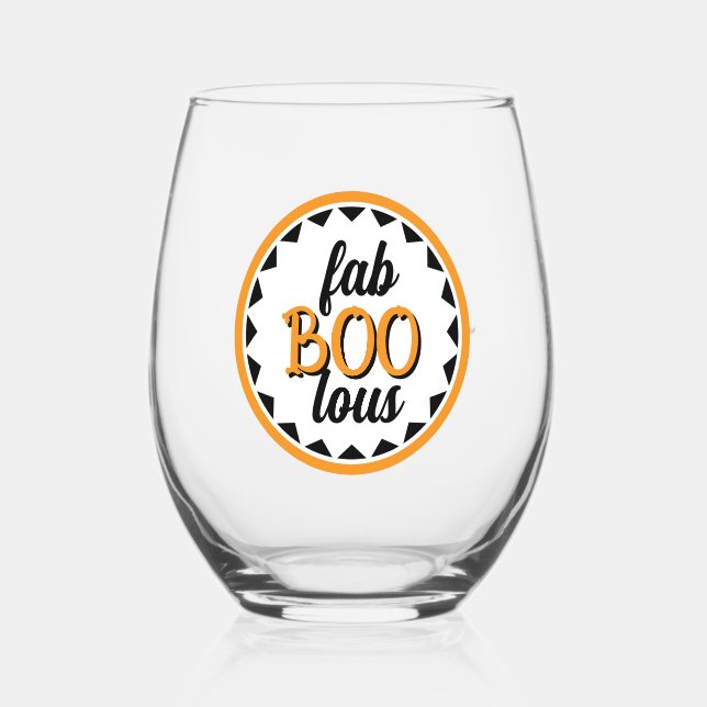 Personalised Fab Boo Lous Halloween Party Design Stemless Wine Glass (Front)