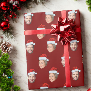 Personalised Face 2 Photo Santa Hat Christmas Gift Wrapping Paper