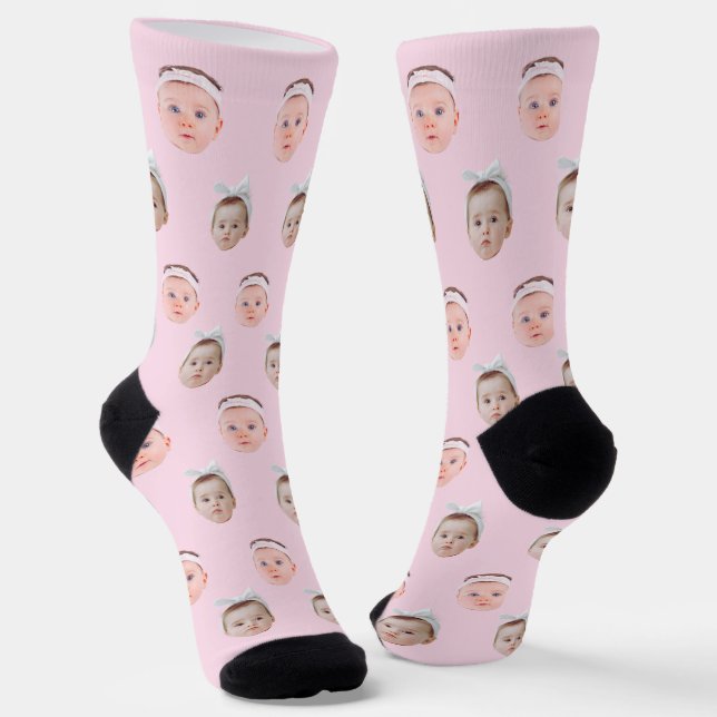 Personalised Face 2 Photos, Custom Face, Dad Mum  Socks (Angled)
