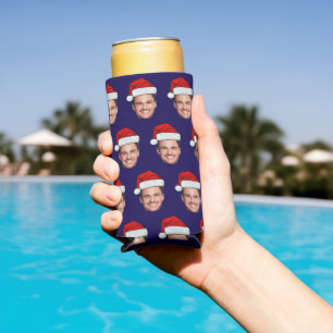Personalised Face Birthday Santa Hat Christmas Seltzer Can Cooler