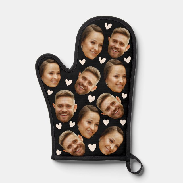 Personalised Face Custom Photo Heart Couple Black Oven Mitt (Front)