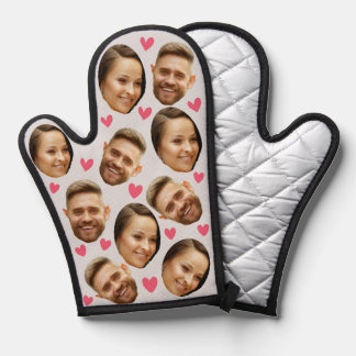 Personalised Face Custom Photo Heart Couple Grey Oven Mitt