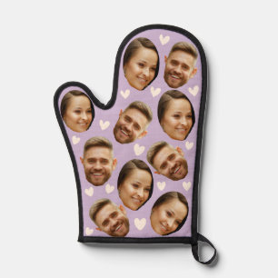 Personalised Face Custom Photo Heart Couple Lilac Oven Mitt