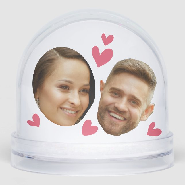 Personalised Face Custom Photo With Heart Couple Snowglobe (Front)