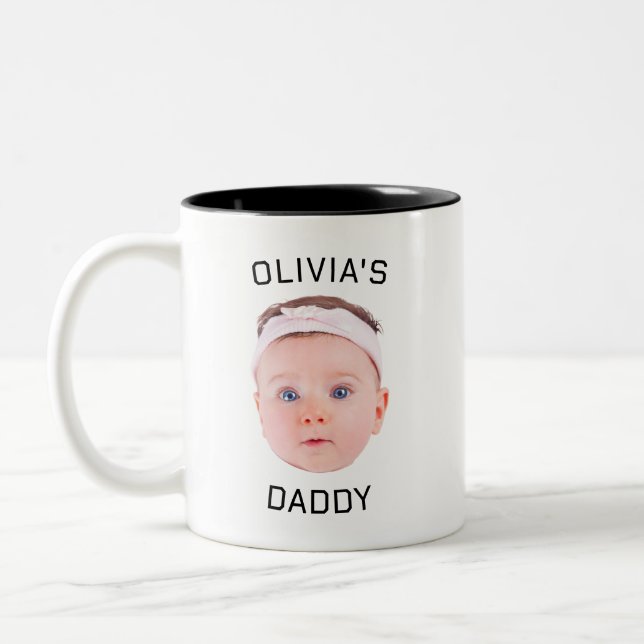 Personalised Face Mug, Custom Baby Mug, Dad Gift Two-Tone Coffee Mug (Left)