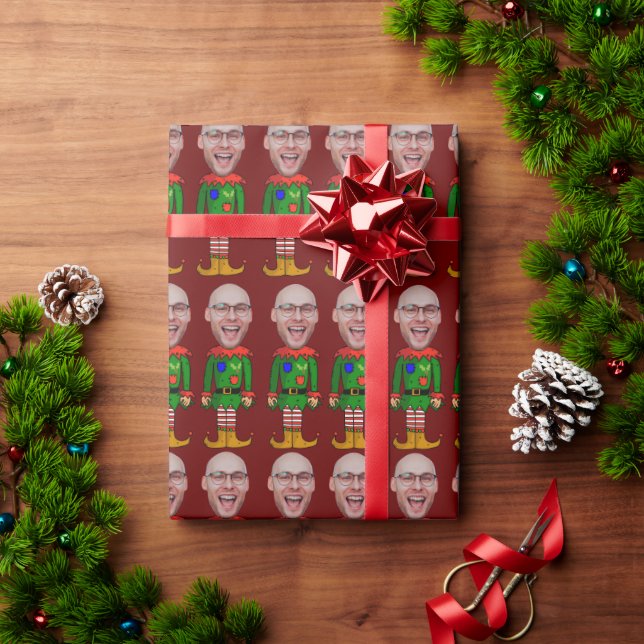 Personalised Face Photo Elf Custom Face Christmas Wrapping Paper (Holiday Gift)