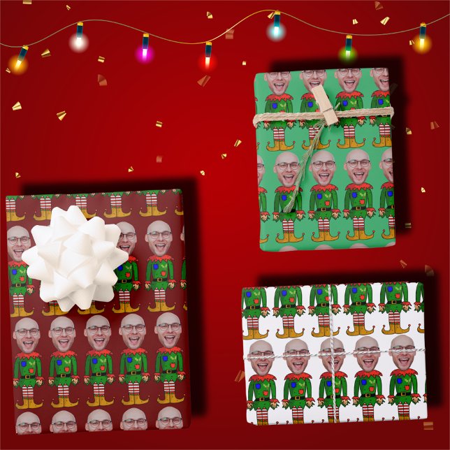 Personalised Face Photo Elf Custom Face Christmas Wrapping Paper Sheet (Creator Uploaded)