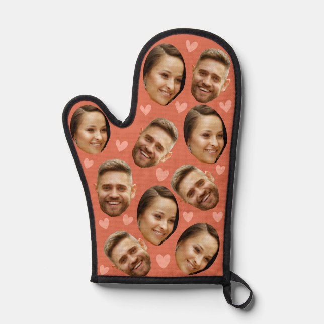Personalised Face Photo Heart Couple Terracotta  Oven Mitt (Front)