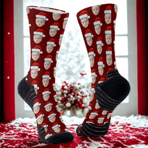 Personalised Face Photo Santa Hat Funny Christmas Socks