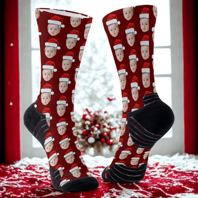 Personalised Face Photo Santa Hat Funny Christmas Socks (Creator Uploaded)