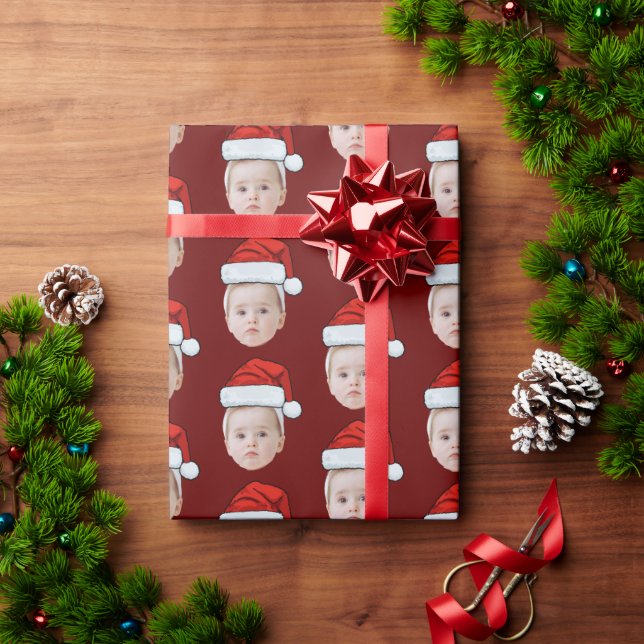 Personalised Face Photo Santa Hat Funny Christmas Wrapping Paper (Holiday Gift)