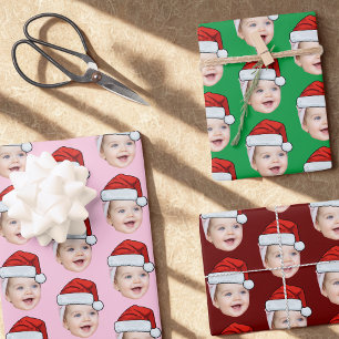 Personalised Face Santa Hat Christmas Wrapping Paper Sheet