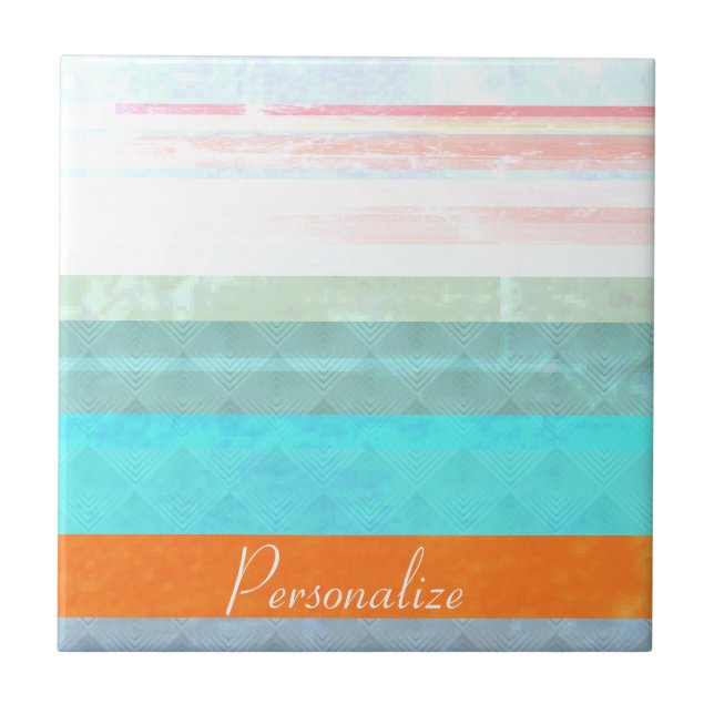 Personalised Faded & Weathered Stripes Ceramic Tile (Front)