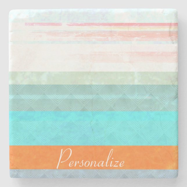 Personalised Faded & Weathered Stripes Stone Coaster (Front)