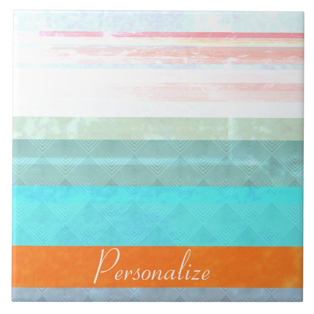 Personalised Faded & Weathered Stripes Tile (Front)