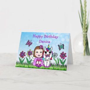 Personalised Fairy and Unicorn  Happy Birthday Card