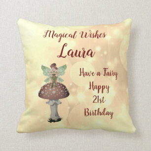 Personalised Fairy design Happy 21st Birthday Cushion