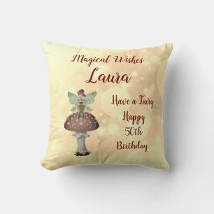 Personalised Fairy design Happy 50th Birthday Cushion
