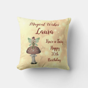 Personalised Fairy design Happy 70th Birthday Cushion