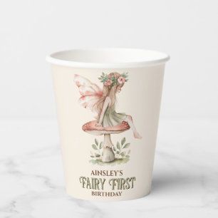 Personalised Fairy First Pink 1st Birthday Party Paper Cups