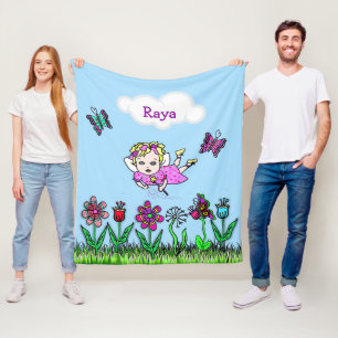Personalised Fairy, Flowers and Butterflies Girl's Fleece Blanket