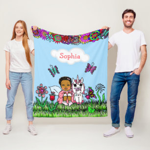 Personalised Fairy, Flowers and Butterflies Girl's Fleece Blanket