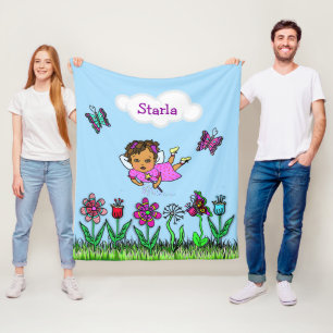 Personalised Fairy, Flowers and Butterflies Girl's Fleece Blanket