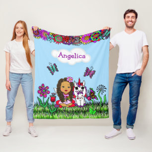 Personalised Fairy, Flowers and Butterflies Girl's Fleece Blanket