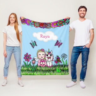 Personalised Fairy, Flowers and Butterflies Girl's Fleece Blanket