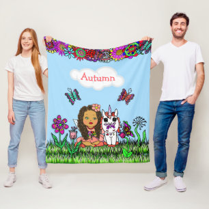 Personalised Fairy, Flowers and Butterflies Girl's Fleece Blanket