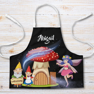 Personalised Fairy & Gnome Kids Apron Black