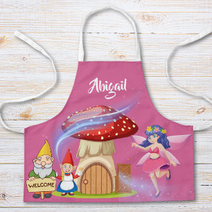 Personalised Fairy & Gnome Kids Apron Pink