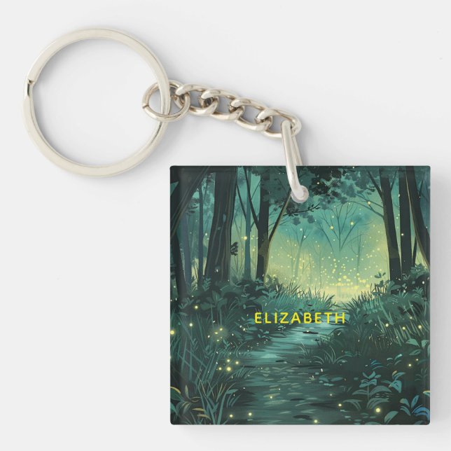 Personalised Fairy Light Forest Key Ring (Front)