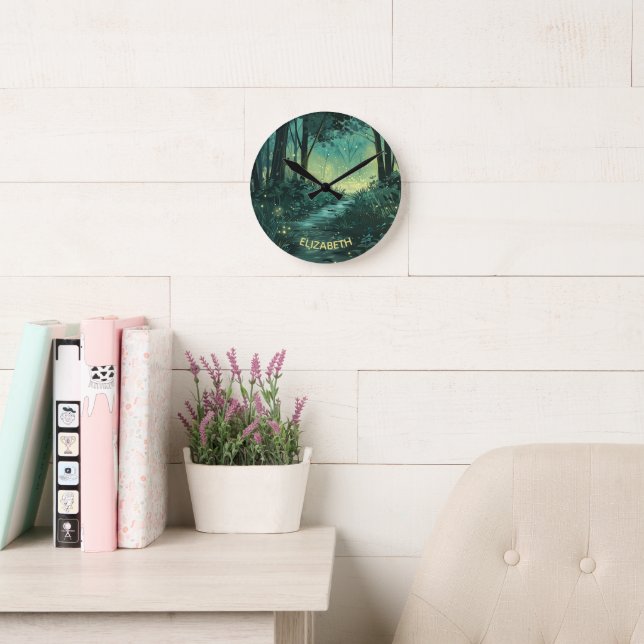 Personalised Fairy Light Forest  Round Clock (Reading Room)