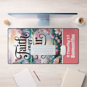 Personalised Faith Over Fear Christian Women Desk Mat