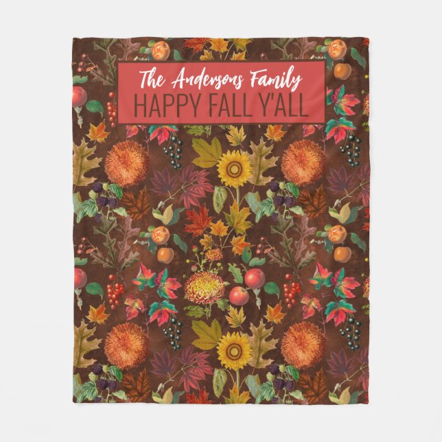 Personalised Fall Autumn Botanicals Fleece Blanket (Front)
