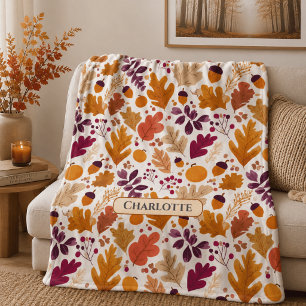 Personalised Fall – Autumn Leaves & Acorns Name Fleece Blanket